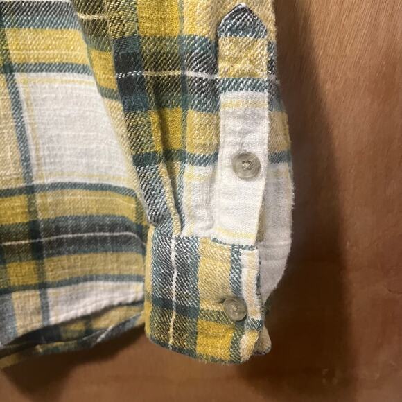 American Eagle Women’s Plaid Flannel Button Down Size Medium Boyfriend Fit Gold - Picture 10 of 13